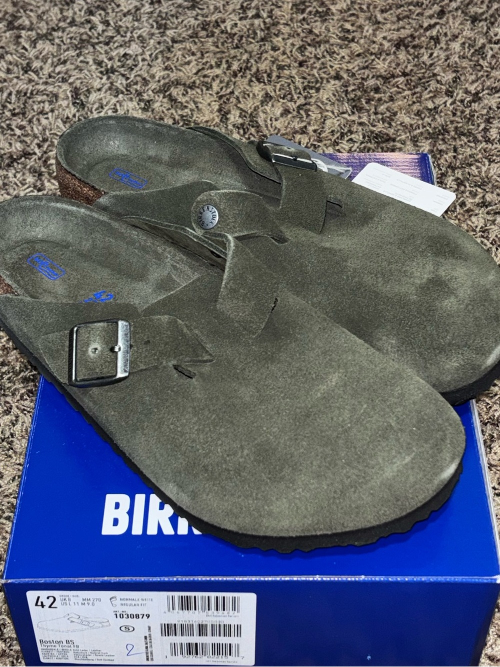 Birkenstock Boston Clog Suede Leather Thyme Tonal 42 Women’s 11 Men’s 9 New